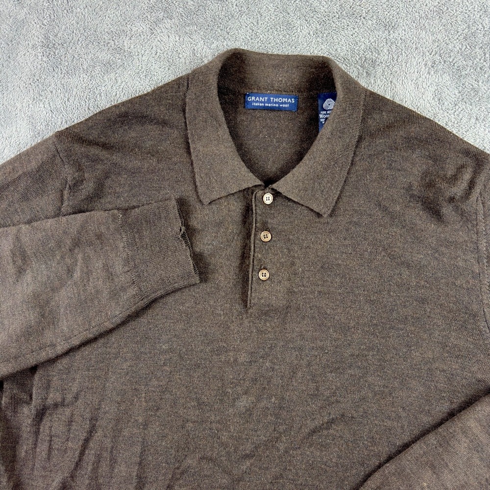 Grant Thomas Mens XL Merino Wool Polo Sweater Made in Italy Preppy Academia Fall